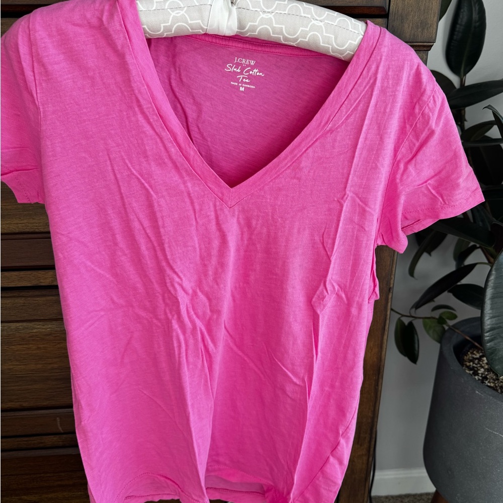 J. Crew Bright Pink Short Sleeve V-Neck Tee